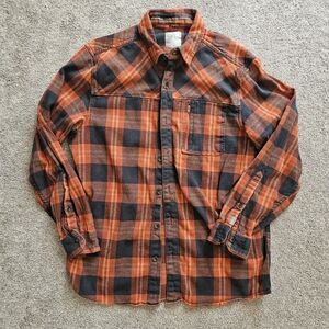 Men's Orange and Black Plaid Shirt